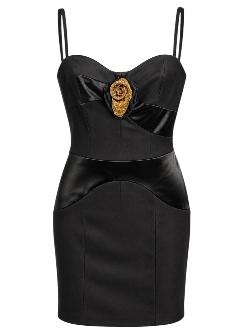 Dolce & Gabbana Special Piece Black Mini Dress Corset Gold Rose Satin